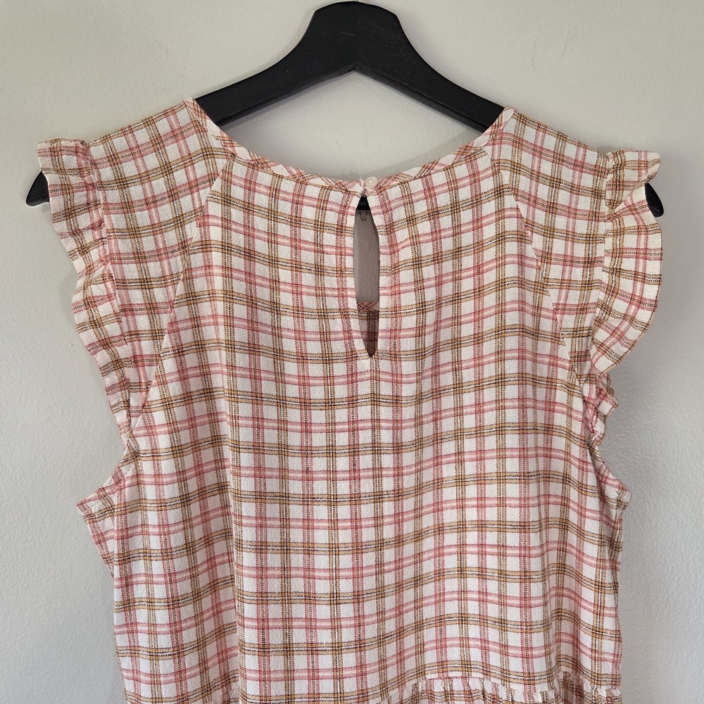 Old Navy Women's Plaid Dress Size M Ruffle Tiered Linen Blend Summer - Picture 4 of 9